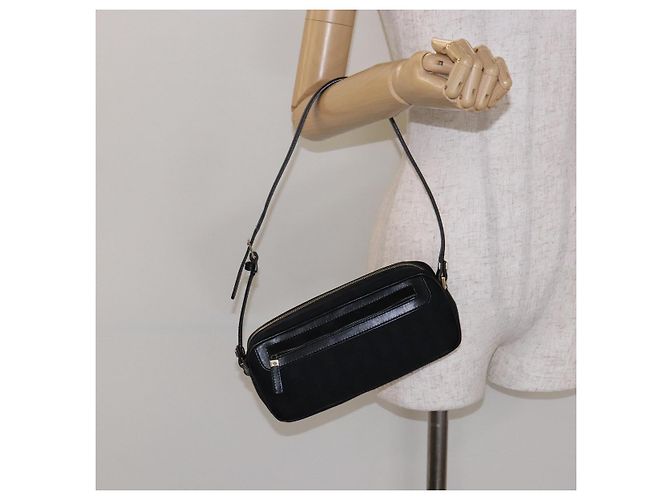 Borsa a Spalla Gancini Salvatore Ferragamo in Tela e Pelle Nera Dorata Auth bs28715 - vista 23