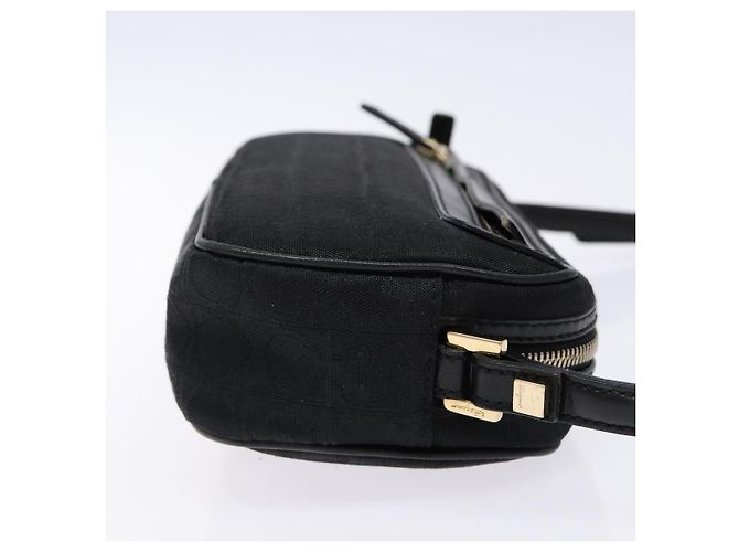 Borsa a Spalla Gancini Salvatore Ferragamo in Tela e Pelle Nera Dorata Auth bs28715 - vista 4
