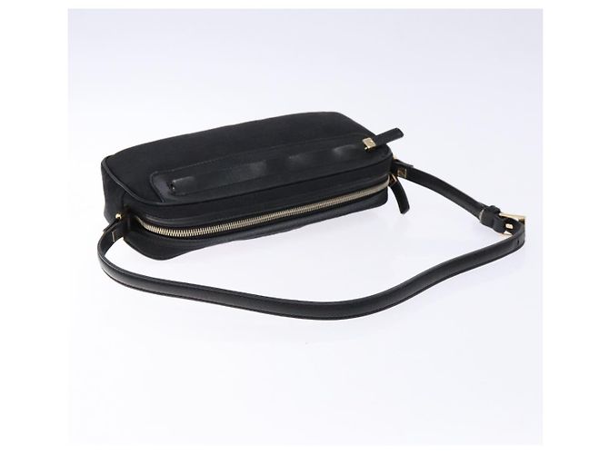 Borsa a Spalla Gancini Salvatore Ferragamo in Tela e Pelle Nera Dorata Auth bs28715 - vista 7