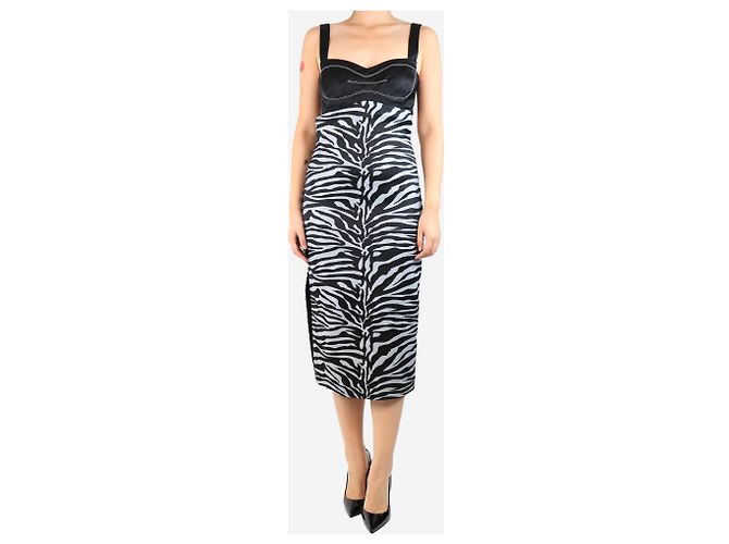 Prabal Gurung Schwarzes ärmelloses Zebra-Kleid - Größe UK 10 - Ansicht 3