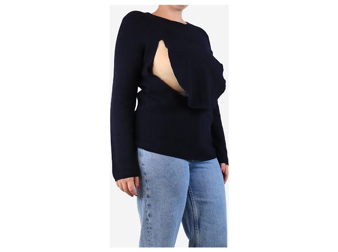 Comme Des Garcons Jersey de solapa de canalé azul marino - talla M - vista 3