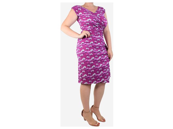 Autre Marque Lila Blumen asymmetrisches Midikleid - Größe UK 14 - Ansicht 3