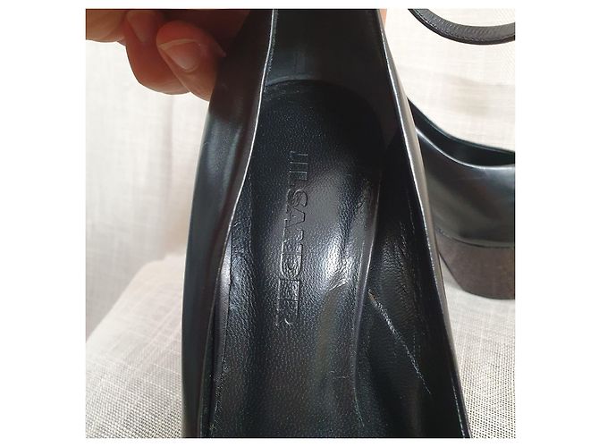 Saltos Jil Sander de couro preto com tira no tornozelo - vista 5