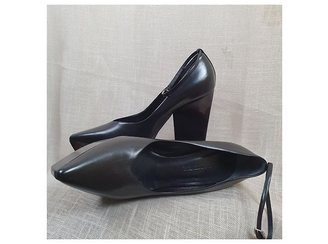 Saltos Jil Sander de couro preto com tira no tornozelo - vista 9
