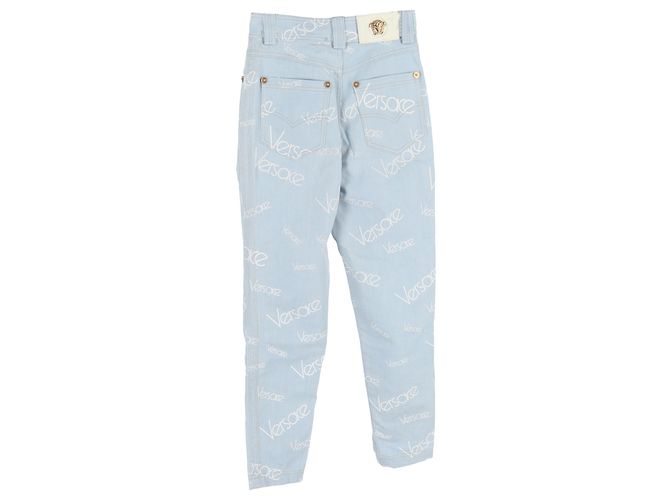 Jeans de tiro alto con estampado de logo Versace en algodón azul Azul claro - vista 2