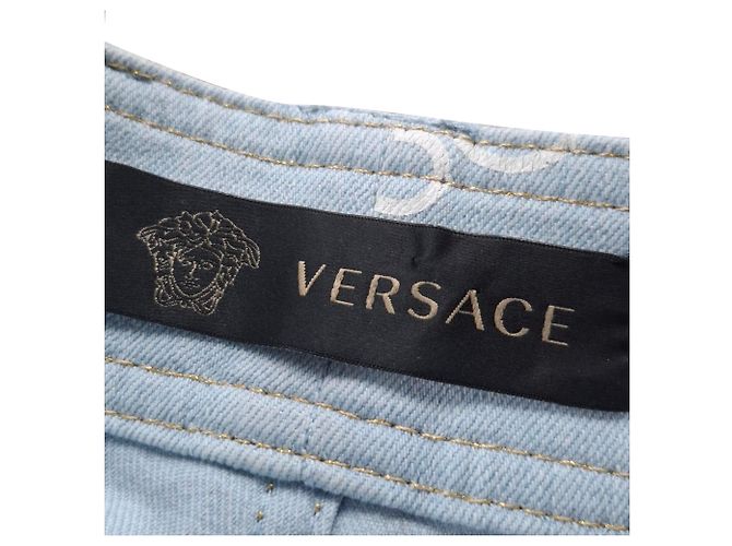 Jeans de tiro alto con estampado de logo Versace en algodón azul Azul claro - vista 3