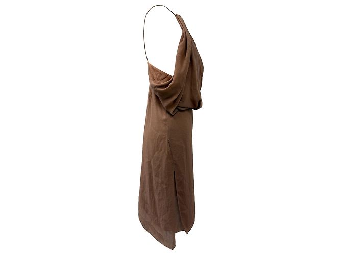 Vestido mini con cuello halter drapeado en triacetato marrón de Acne Studios Castaño Roja - vista 2