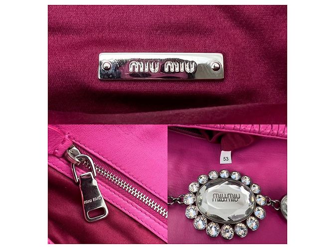 Miu Miu Borsa a spalla in pelle di agnello nappa rosa MiuMiu con cristalli. - vista 4
