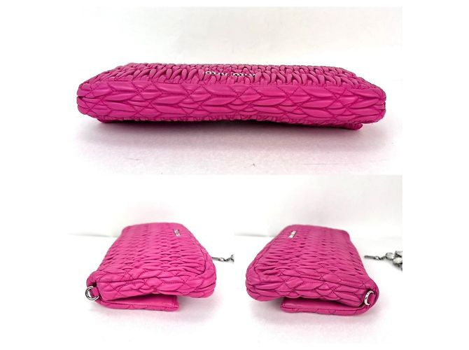 Miu Miu Borsa a spalla in pelle di agnello nappa rosa MiuMiu con cristalli. - vista 5
