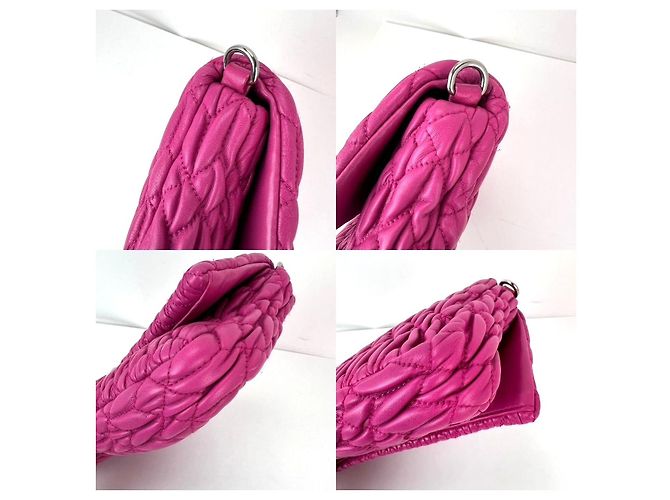 Miu Miu Borsa a spalla in pelle di agnello nappa rosa MiuMiu con cristalli. - vista 6