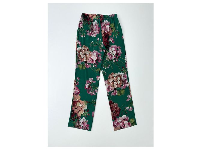 Gucci Pantalones de seda verdes con estampado floral - vista 4