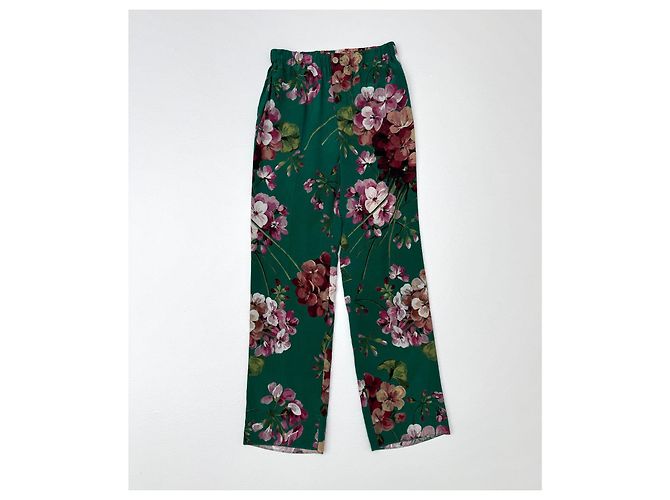 Gucci Pantalones de seda verdes con estampado floral - vista 5