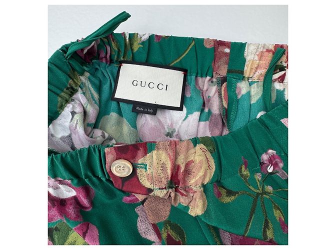 Gucci Pantalones de seda verdes con estampado floral - vista 6