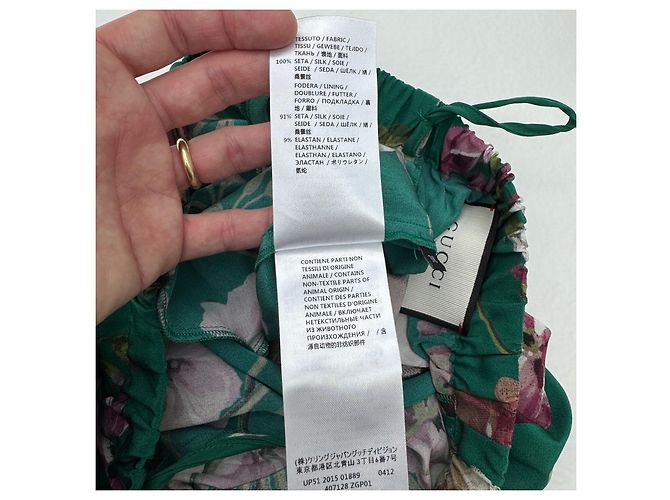 Gucci Pantalones de seda verdes con estampado floral - vista 7