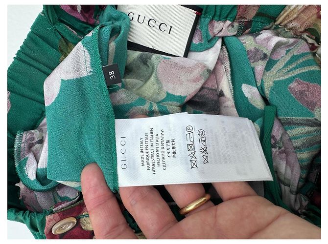 Gucci Pantalones de seda verdes con estampado floral - vista 8