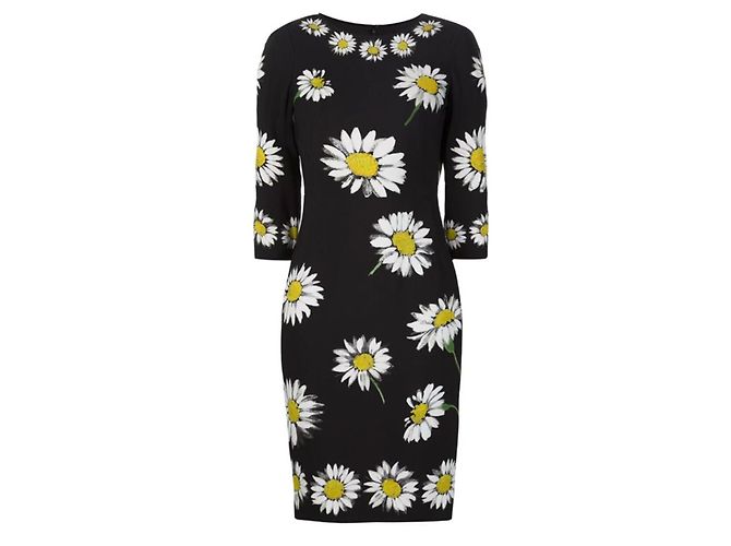 Dolce & Gabbana Seidenkleid mit Gänseblümchenmuster schwarz weiß Gelb - Ansicht 2