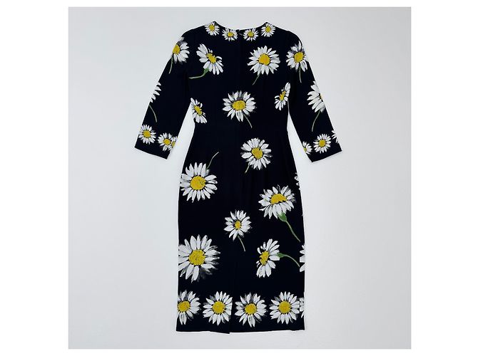 Dolce & Gabbana Seidenkleid mit Gänseblümchenmuster schwarz weiß Gelb - Ansicht 4