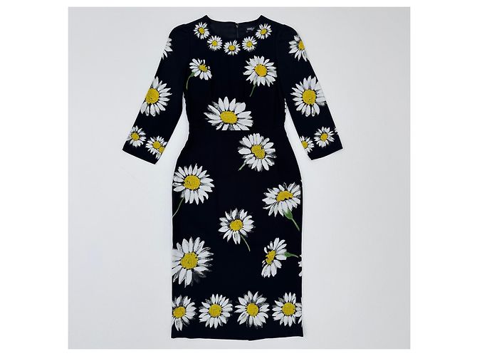 Dolce & Gabbana Seidenkleid mit Gänseblümchenmuster schwarz weiß Gelb - Ansicht 5