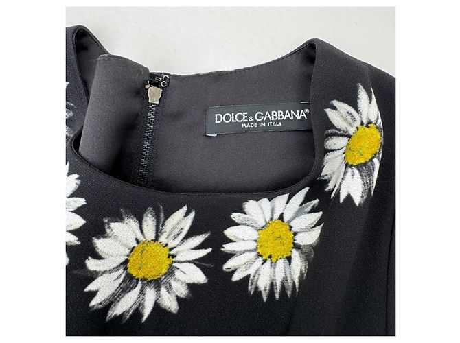 Dolce & Gabbana Seidenkleid mit Gänseblümchenmuster schwarz weiß Gelb - Ansicht 6