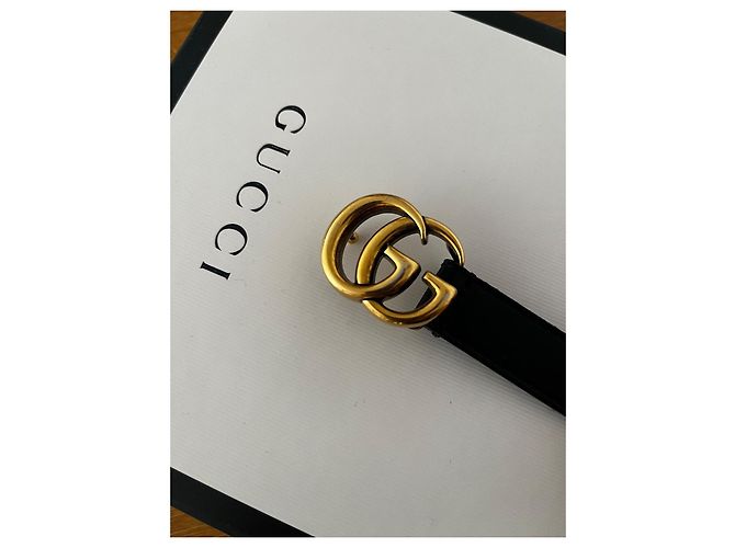 Ceinture Gucci GG Marmont en cuir noir - vue 2