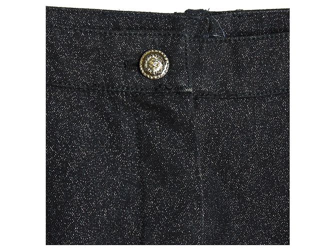Chanel 2005 Calças de Denim Pretas Brilhantes FR36 UK8 US27 Preto - vista 2