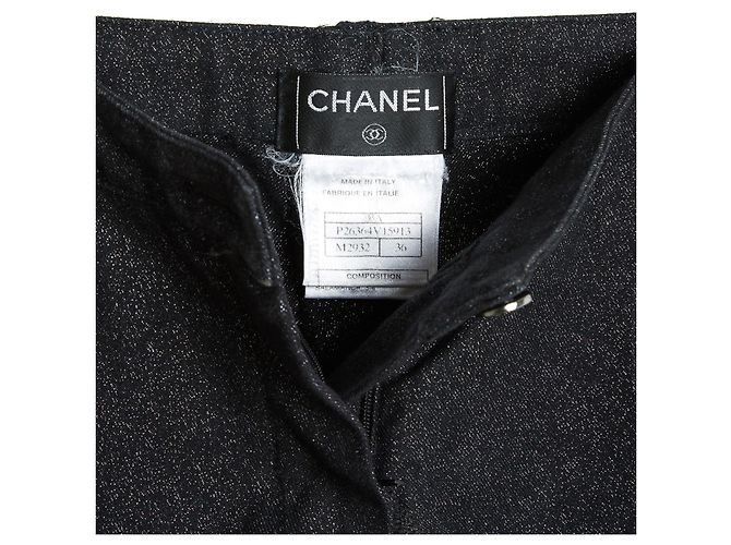 Chanel 2005 Calças de Denim Pretas Brilhantes FR36 UK8 US27 Preto - vista 3