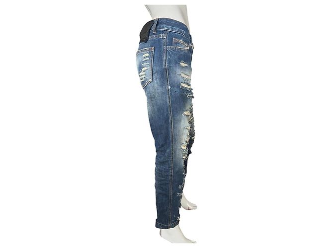 Jeans Philipp Plein Milkshake boyfriend strappati blu cotone - vista 3
