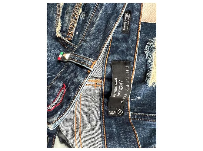 Jeans Philipp Plein Milkshake boyfriend strappati blu cotone - vista 5