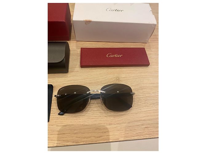 Occhiali da sole Cartier CT0227S Metallo Nero Argento - vista 3