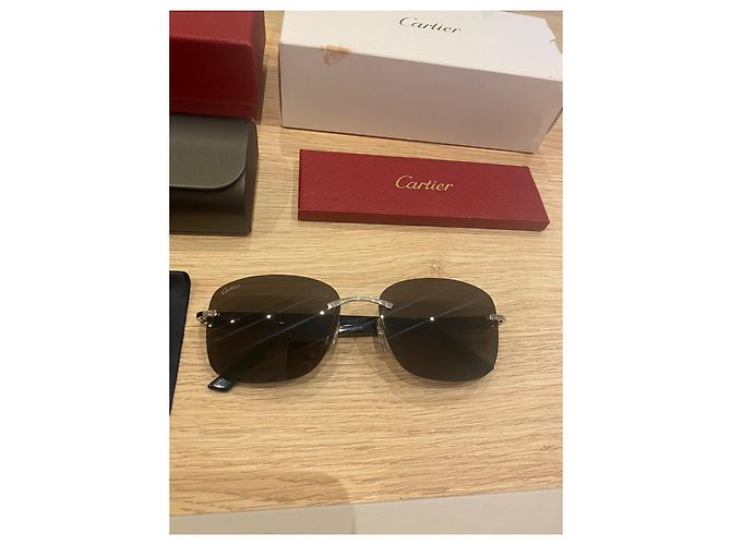 Occhiali da sole Cartier CT0227S Metallo Nero Argento - vista 4