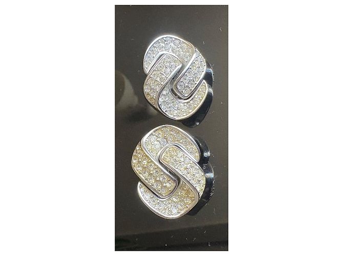 Orecchini Christian Dior Argento Metallo Strass Doppia C - vista 11