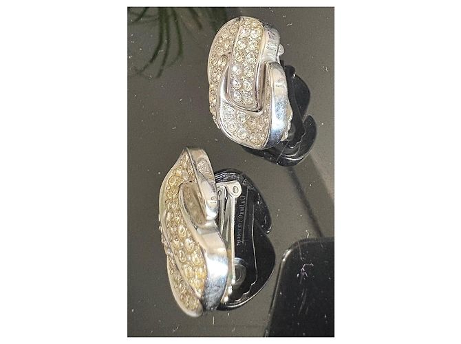 Orecchini Christian Dior Argento Metallo Strass Doppia C - vista 12