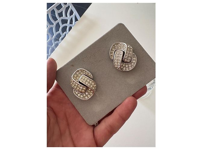 Orecchini Christian Dior Argento Metallo Strass Doppia C - vista 2