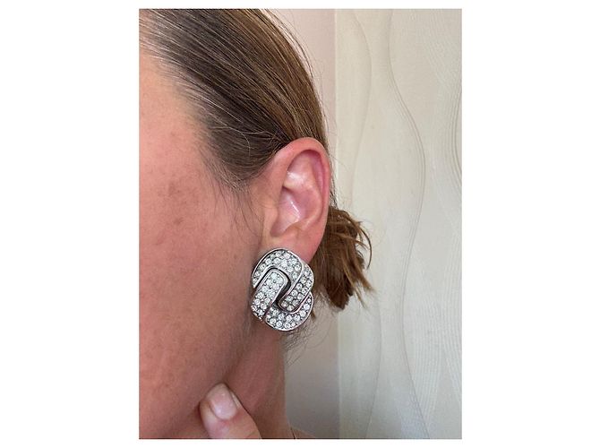 Orecchini Christian Dior Argento Metallo Strass Doppia C - vista 5