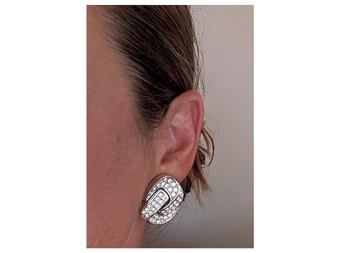 Orecchini Christian Dior Argento Metallo Strass Doppia C - vista 7
