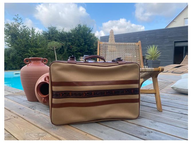 Yves Saint Laurent Valigetta in tela beige - vista 10