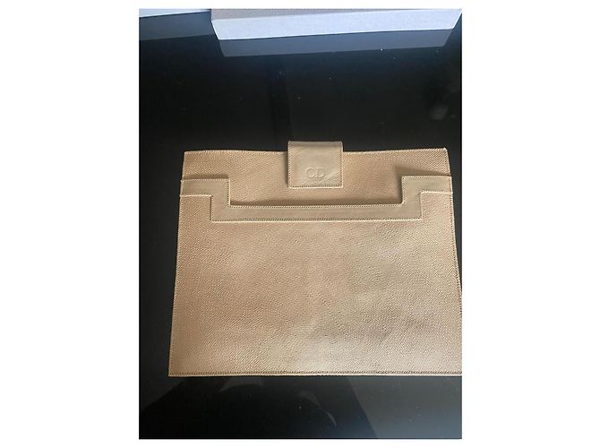 Pochette Christian Dior in tessuto e pelle beige - vista 4