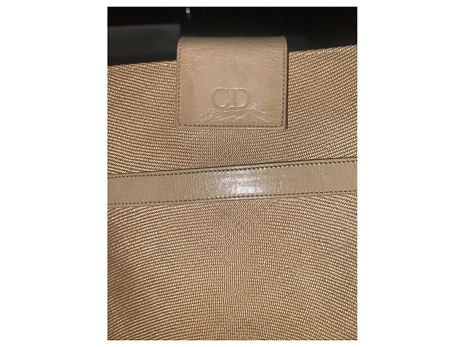 Pochette Christian Dior in tessuto e pelle beige - vista 5