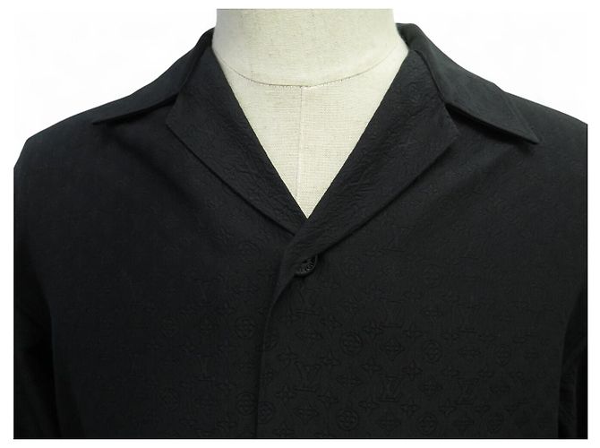 NUOVA CAMICIA LOUIS VUITTON MONOGRAM JACQUARD NERA TAGLIA 46 SETA E COTONE GONNA Nero - vista 2