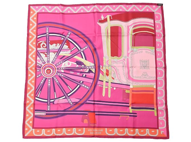 Foulard Hermès Balade En Berline 90 in seta rosa - vista 2