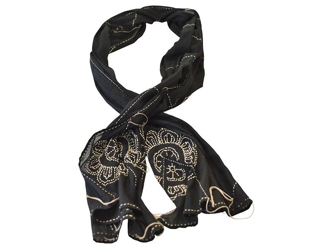 Autre Marque Peachoo + Krejberg Sciarpa Lunga Nera Decorata – Design di Ricamo Floreale – Nuova con Etichette Nero - vista 4