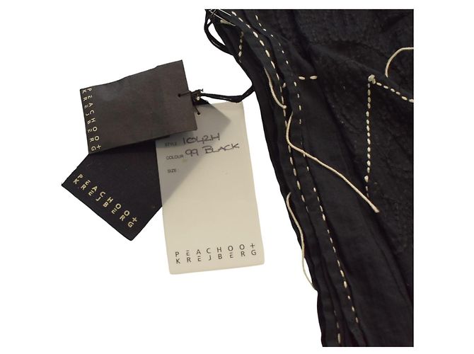 Autre Marque Peachoo + Krejberg Sciarpa Lunga Nera Decorata – Design di Ricamo Floreale – Nuova con Etichette Nero - vista 6