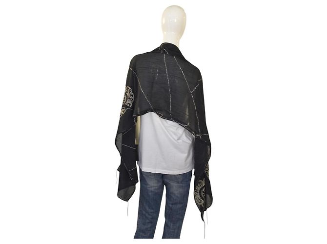 Autre Marque Peachoo + Krejberg Sciarpa Lunga Nera Decorata – Design di Ricamo Floreale – Nuova con Etichette Nero - vista 8