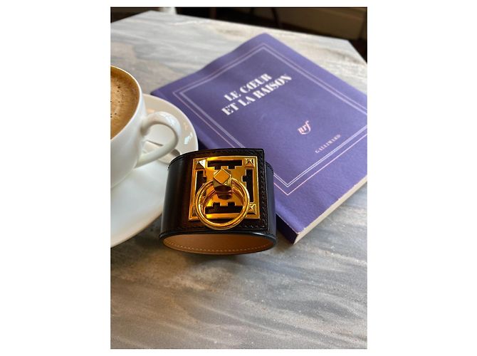 Bracciale Creneau Hermès in ottone placcato oro 18K con borchie Medor – Gioielli di design con certificato Nero - vista 2