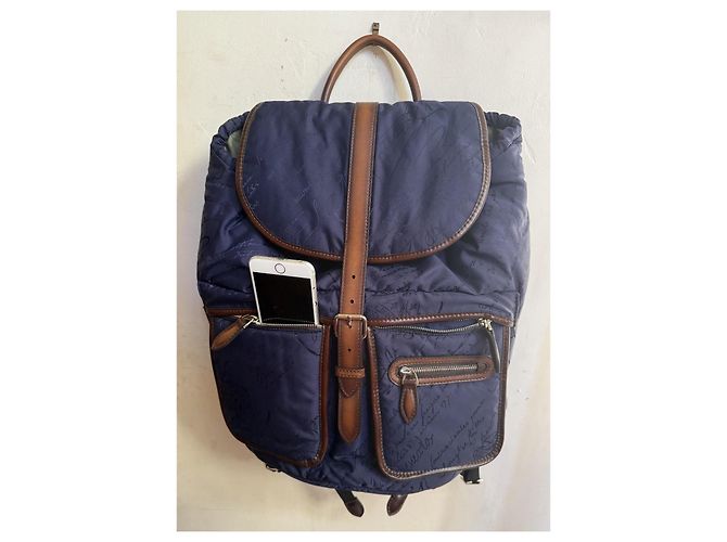 Berluti Zaino in Tela e Pelle Marrone scuro Blu navy - vista 4