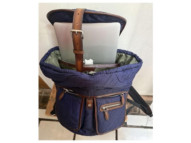 Berluti Zaino in Tela e Pelle Marrone scuro Blu navy - vista 5