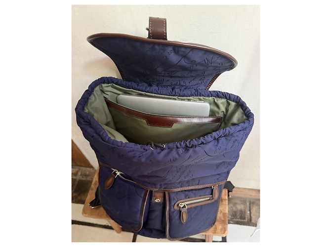 Berluti Zaino in Tela e Pelle Marrone scuro Blu navy - vista 6