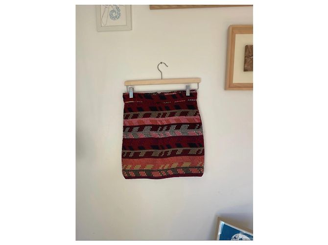 Falda recta Maje Jakarto rosa y roja de jacquard - vista 2