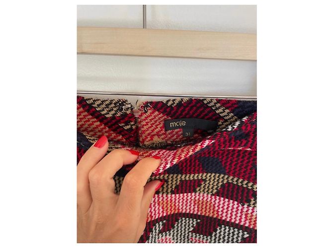 Falda recta Maje Jakarto rosa y roja de jacquard - vista 4