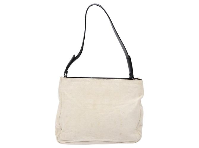 PRADA Schultertasche aus Canvas Leder Silber Weiß Auth bs28706 - Ansicht 2